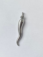 Chili Gold Pendant, 18K Solid White Gold Cornicello Necklace, Horn for Good Luck, Italian Made Necklace, Unisex Birthday Gift