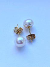 Load image into Gallery viewer, Pearl Stud Earrings, 10K 14K 18K Gold Pearl Earrings, Simple Earrings, Bridesmaids Gift, Birthday Gift for Women,
