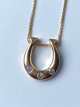 Load image into Gallery viewer, Horse Shoe Pendant, 14K Solid Gold Horse Shoe Necklace with Diamond, Lucky Charm Pendant,
