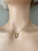 Load image into Gallery viewer, Horse Shoe Pendant, 14K Solid Gold Horse Shoe Necklace with Diamond, Lucky Charm Pendant,
