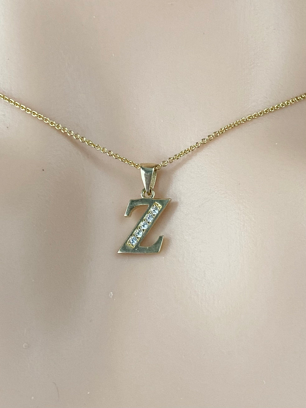 Z Letter Pendant Gold, 10K 14K Letter Initial With Cubic Zirconia, Minimalist Necklace for Woman, Thanksgiving Gift for Wife