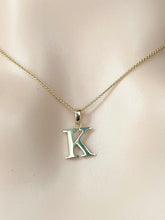 Load image into Gallery viewer, K Letter Pendant Gold, 10K Solid Gold, Small Letter Necklace, Minimalist Necklace for Woman,
