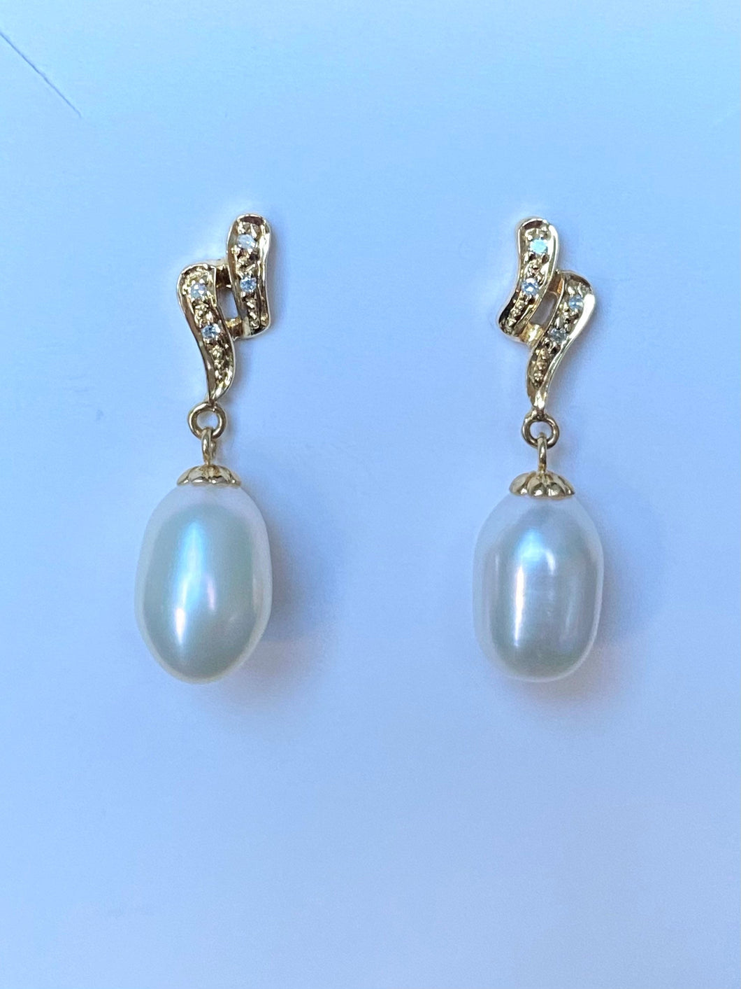 14K Gold Pearl Earrings, Pearl Diamond Earrings, Pearl Jewelry Bride, Wedding Gift, Birthday Gift for Women, Jewelry for Woman