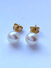 Load image into Gallery viewer, Pearl Stud Earrings, 10K 14K 18K Gold Pearl Earrings, Simple Earrings, Bridesmaids Gift, Birthday Gift for Women,
