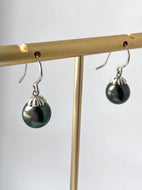 14K Gold Tahitian Earrings, 10.25mm Round Tahitian Drop Earrings, AAA Quality, Birthday Gift for Women ,