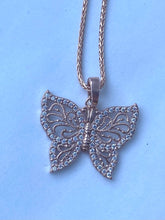 Load image into Gallery viewer, Pink Butterfly Necklace , 10K Rose Gold Butterfly Pendant, Cubic Zirconia Pendant, Handmade Necklace,
