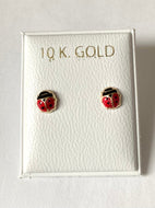 Ladybug Earrings for Baby, 10K Solid Gold, Red Earrings, Birthday Gift for Baby Girl,  For Toddler, Presents