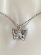 Pink Butterfly Necklace , 10K Rose Gold Butterfly Pendant, Cubic Zirconia Pendant, Handmade Necklace,