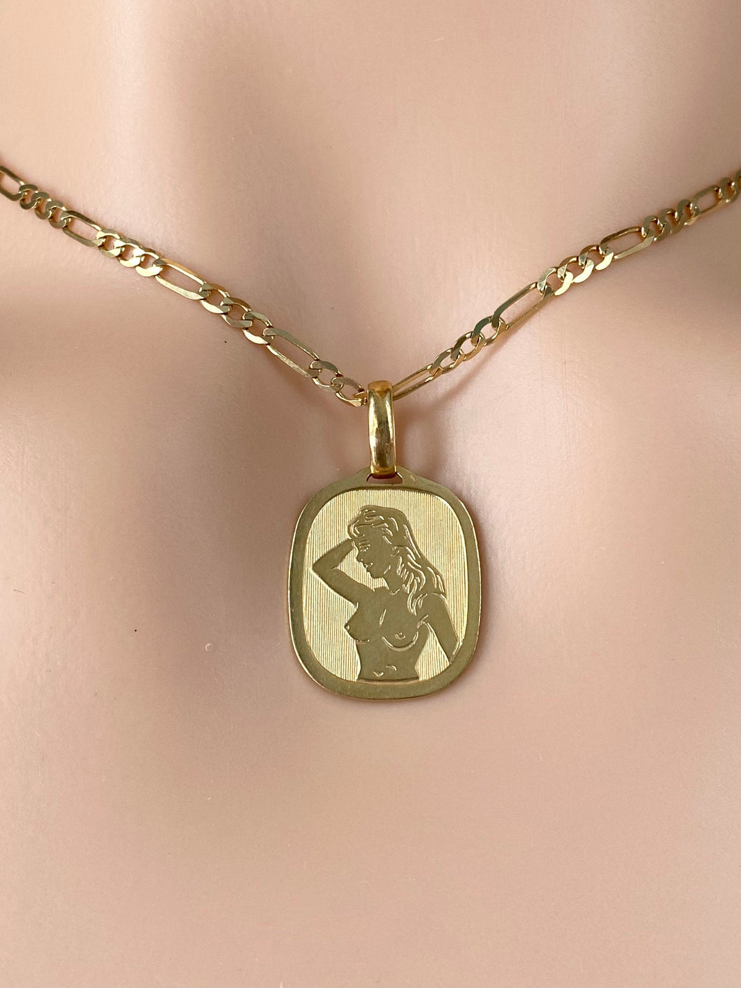 Virgo Zodiac Pendant, 18K Solid Yellow Gold  Necklace, Fancy Virgo Design
