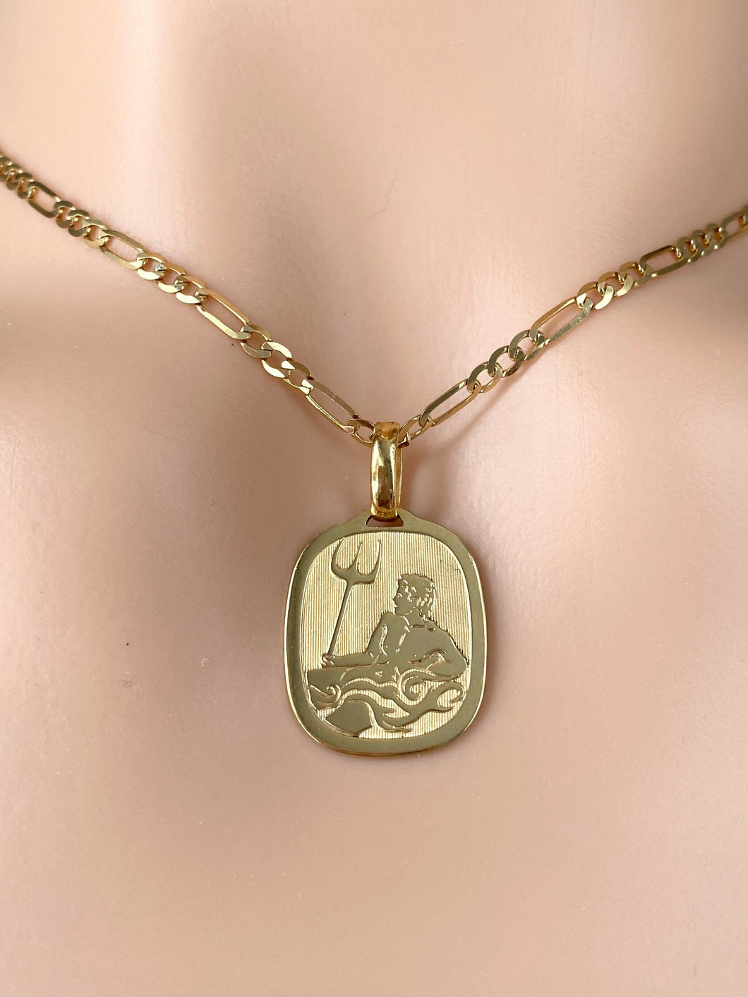 Aquarius Zodiac Pendant, 18K Solid Yellow Gold  Necklace, The Water Bearer, Fancy Aquarius Design,