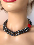 Black Pearl Necklace, Two Strand Pearl Necklace, Anniversary Gift for Wife, Birthday Gift for Mom, Jewelry for Woman