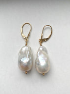Baroque Pearl Earrings, 14K Solid Gold LARGE Pearl, Handmade Jewelry, Mothers Day Giftfor Mom, Birthday Gift for Women
