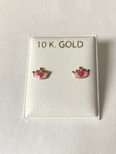 Load image into Gallery viewer, Crown Earrings for Baby, 10K Solid Gold, Princess Pink Earrings, Birthday Gift for Baby Girl,  For Toddler, Presents
