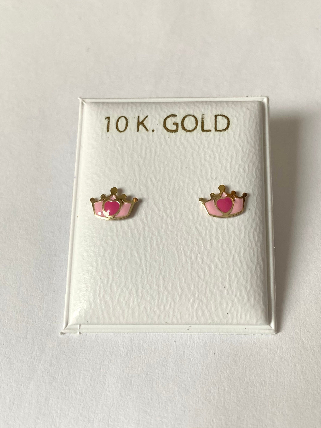 Crown Earrings for Baby, 10K Solid Gold, Princess Pink Earrings, Birthday Gift for Baby Girl,  For Toddler, Presents