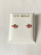 Crown Earrings for Baby, 10K Solid Gold, Princess Pink Earrings, Birthday Gift for Baby Girl,  For Toddler, Presents
