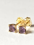 Sapphire Stud Earrings, 14K Solid Gold Earrings, 3mm Small Stud Earrings, Birthday Gift for Daughter,