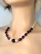 Amethyst Pearl Necklace, Natural Gemstone Necklace, Purple Beaded Necklace, Handmade Necklace for Women, Jewelry for Woman
