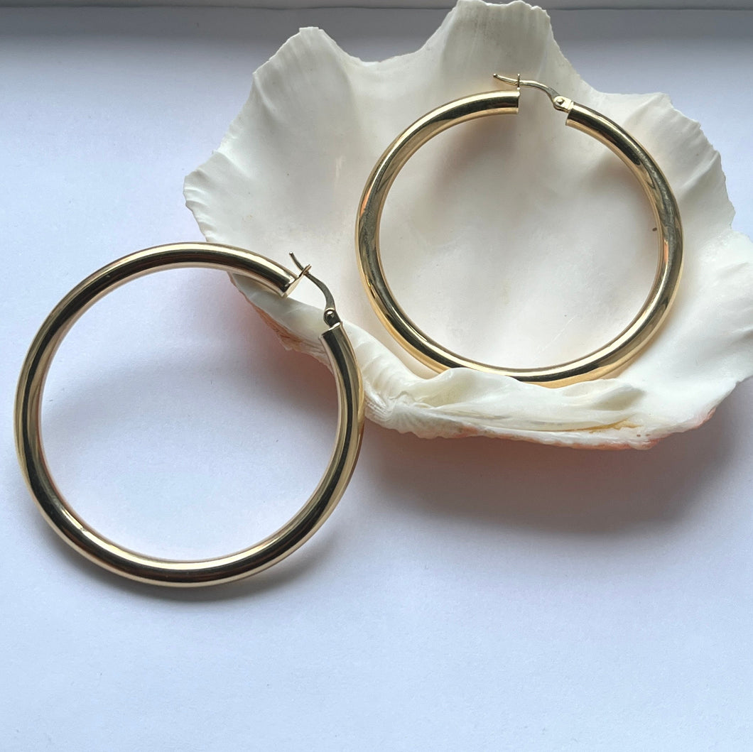 10K 14K 18K Gold Hoop Earrings, 4mm Thick