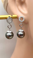 Black Pearl Diamond Earrings, 14K Gold