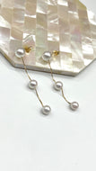 Gold Pearl Long Earrings, 10K 14K 18K Solid Gold Earrings, 3 White Pearl Dangle Earrings, Birthday Gift for Women, Bridesmaids Gift