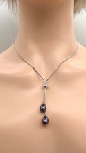 Load image into Gallery viewer, Lariat Black Pearl Necklace, Two Pearl Necklace, Sterling Silver Necklace, Birthday Gift for Women, Gift for Mom, Bridesmaids Gifts
