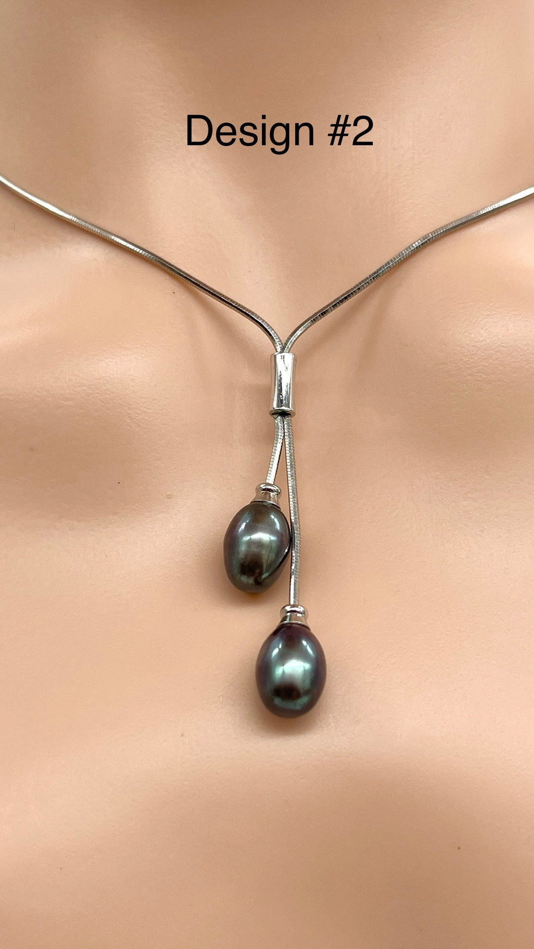 Lariat Black Pearl Necklace, Two Pearl Necklace, Sterling Silver Necklace, Birthday Gift for Women, Gift for Mom, Bridesmaids Gifts