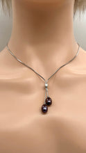 Load image into Gallery viewer, Lariat Black Pearl Necklace, Two Pearl Necklace, Sterling Silver Necklace, Birthday Gift for Women, Gift for Mom, Bridesmaids Gifts
