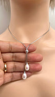 Lariat Pearl Necklace, Sterling Silver Necklace, Gift for Women, Gift for Mom, Bridesmaids Gifts, Christmas Exchange Gift
