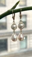 Pearl Drop Gold Earrings, 14K Solid Gold Earrings, Bride Jewelry, Summer Cocktail Jewelry, Birthday Gift for Women, Jewelry for Woman