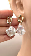 Keshi Pearl Gold Earrings, 10K Solid Gold Earrings, Bride Jewelry, Birthday Gift for Women, Jewelry for Woman, Mothers Day Gift