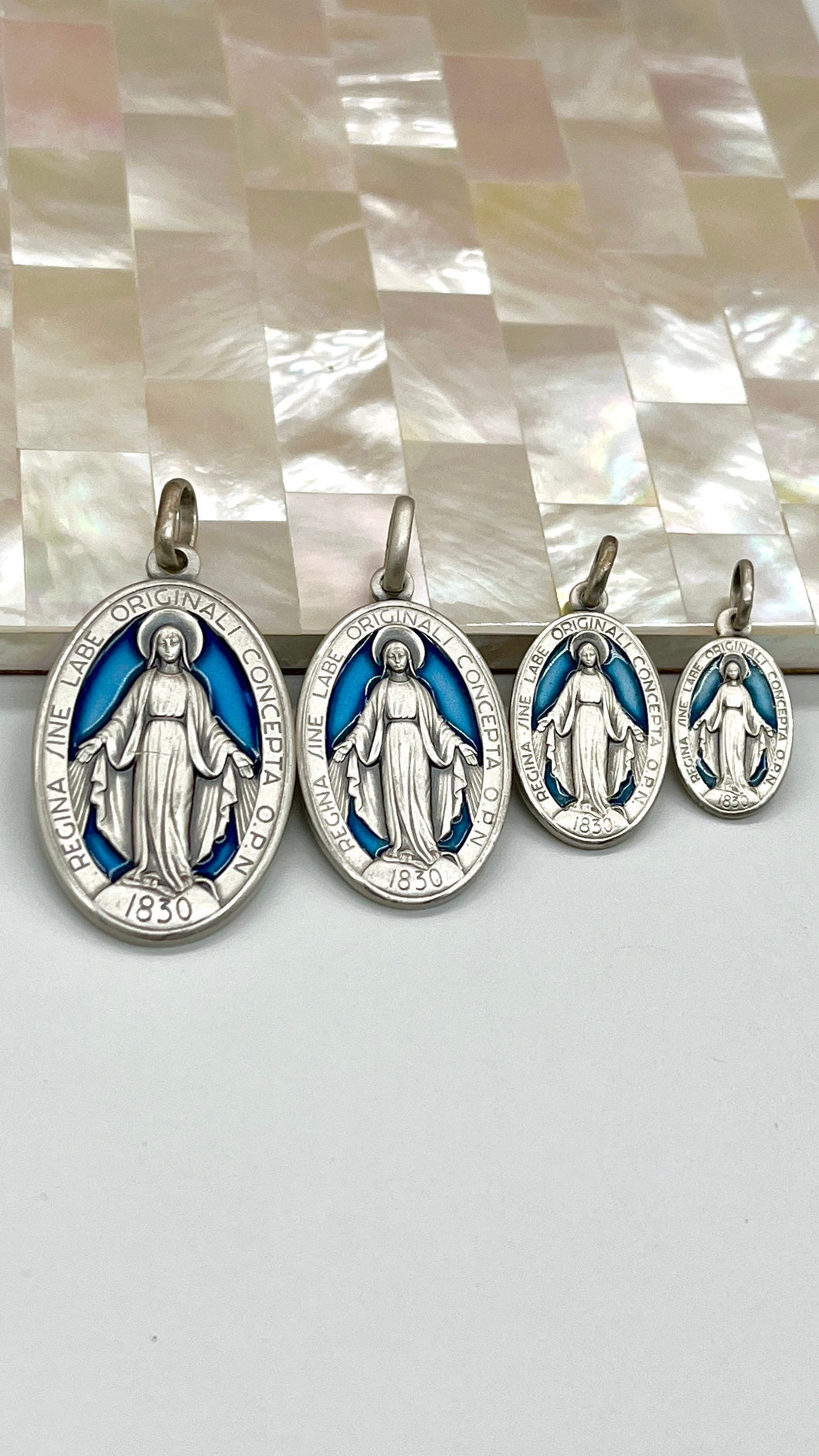 Our Lady of Miraculous, Sterling Silver Virgin Mary Medal, Enamel Religious Jewelry, Birthday Gift for Woman,
