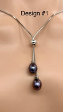 Load image into Gallery viewer, Lariat Black Pearl Necklace, Two Pearl Necklace, Sterling Silver Necklace, Birthday Gift for Women, Gift for Mom, Bridesmaids Gifts
