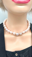 Pink Pearl Necklace, 12- 14mm Big Size, White Magnetic Clasp, Wedding Necklace, Handmade Necklace for Women, Jewelry for Womans