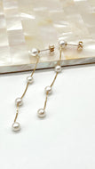 Long Pearl Gold Earrings, 10K 14K 18K Solid Gold Earrings, 4 White Pearl Dangle Earrings, Birthday Gift for Women, Jewelry for Woman
