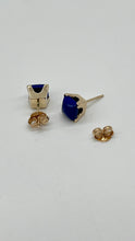 Load image into Gallery viewer, Lapis-lazuli Gold Stud Earrings, 14K Solid Gold Blue Earrings, Birthday Gift for Women, Handmade Earrings, Mothers Day Giftfor Wife
