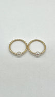 Pearl Hoop Gold Earrings , 10K Solid Gold with 3mm Sea Pearl, Handmade Earrings, Earrings for Baby / Toddler, Birthday  Gift for Girl