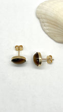 Load image into Gallery viewer, Tiger Eye Gold Earrings, 14K Solid Gold Stud Earrings, Evil Eye Protection, Birthday Gift for Women, Handmade Earrings, Mothers Day Gift
