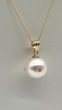 Load image into Gallery viewer, 14K Pearl Sapphire Necklace, White Pearl Necklace Encrusted with Pink Sapphire, Birthday Gift for Women, Bridesmaid Gift, Jewelry for Woman
