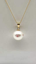 Load image into Gallery viewer, 14K Pearl Sapphire Necklace, White Pearl Necklace Encrusted with Pink Sapphire, Birthday Gift for Women, Bridesmaid Gift, Jewelry for Woman
