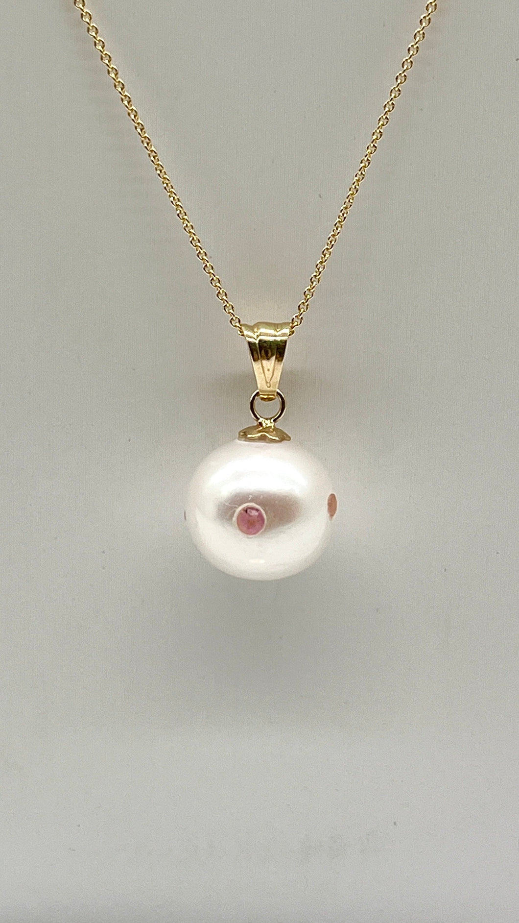 14K Pearl Sapphire Necklace, White Pearl Necklace Encrusted with Pink Sapphire, Birthday Gift for Women, Bridesmaid Gift, Jewelry for Woman