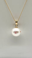 14K Pearl Sapphire Necklace, White Pearl Necklace Encrusted with Pink Sapphire, Birthday Gift for Women, Bridesmaid Gift, Jewelry for Woman