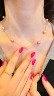 Pink Pearl Gold Necklace, 10K 14K 18K Solid Gold
