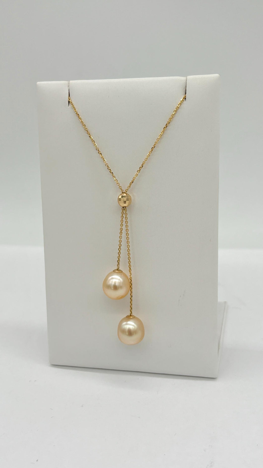 South Sea Pearl Necklace, 14K Solid Gold Two Golden Pearl Necklace,