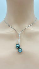 Load image into Gallery viewer, Tahitian Lariat Pearl Necklace, Two Pearl Necklace, Sterling Silver Necklace, Birthday Gift for Women, Gift for Mom, Bridesmaids Gifts
