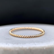 Rope Gold Ring, 1.2MM, 10K Gold Wedding Band as Twisted Ring, Thin Stacking Rings, Birthday Gift for Women, Valentine’s Day Gift