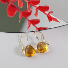 Load image into Gallery viewer, Citrine Yellow Gold Earrings, 14K Solid Gold Earrings with Natural Citrine
