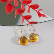 Citrine Yellow Gold Earrings, 14K Solid Gold Earrings with Natural Citrine