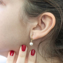 Load image into Gallery viewer, Pearl Hoop Gold Earrings, 14K Solid Gold with 5mm Akoya Sea Pearl, Handmade Earrings, Birthday Gift for Girl, Mother’s Day Gift
